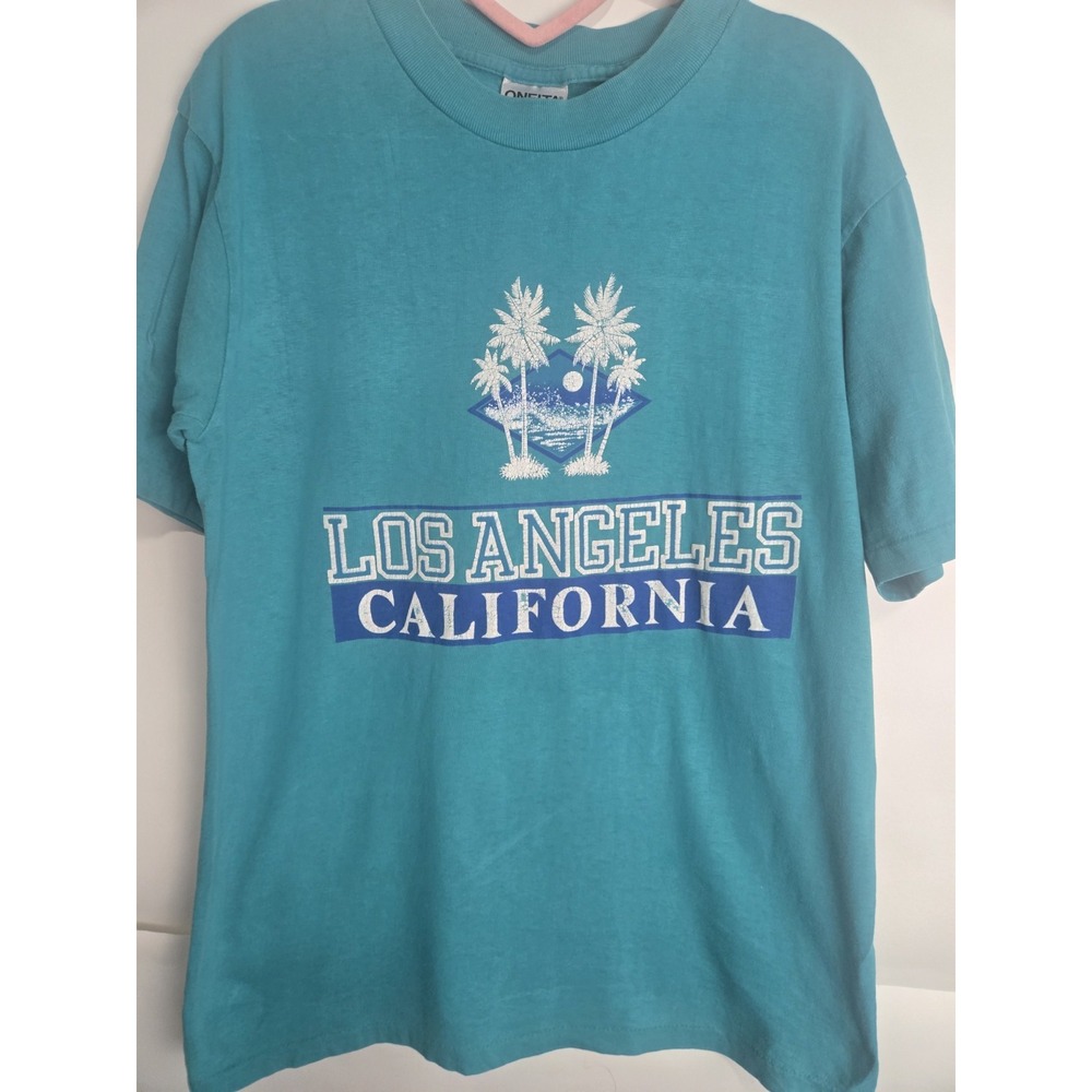 vintage 90s los angeles tourist t shirt Sz Lg Single Stitch California Teal Surf